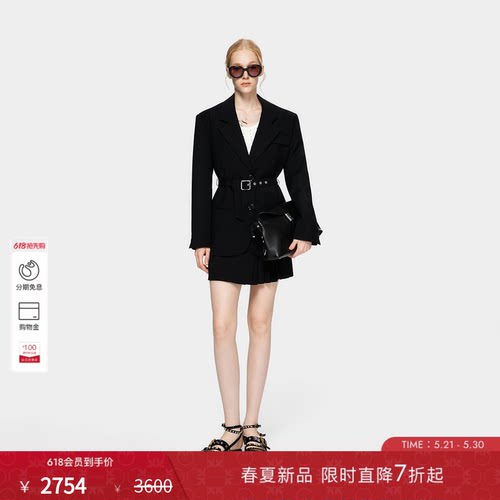 PINKO女士2026年春季新款曜石黑金属扣修身西装外套PAF26131202