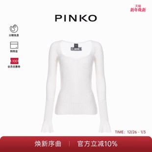 毛衣上衣104346A26W 针织衫 PINKO女士休闲通勤修身 U领微喇长袖