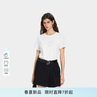 PINKO女士2026年夏季新款爱心满钻休闲通勤短袖T恤POAF26121905