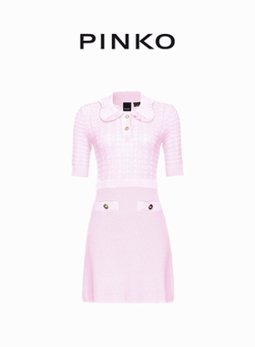 PINKO女士气质短袖娃娃领短款针织收腰短款连衣裙103161A1Q3