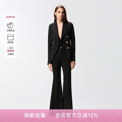 PINKO女士简约休闲通勤修身压褶金属钮扣后袋喇叭裤105705A24C