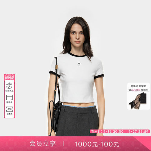 PINKO女士Love Birds LOGO休闲短款修身短袖T恤PAF25121804