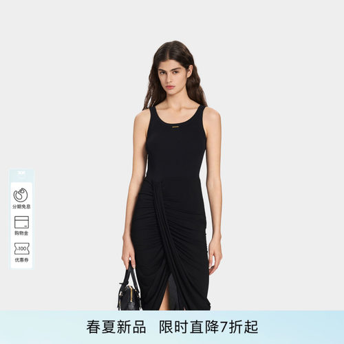 PINKO女士2026年夏季新款无袖U领长款修身背心连衣裙PEAF26170610
