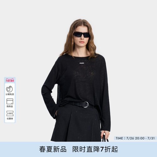 PINKO女士2026年秋季新款微透薄款简约宽松长袖T恤PAF26125908