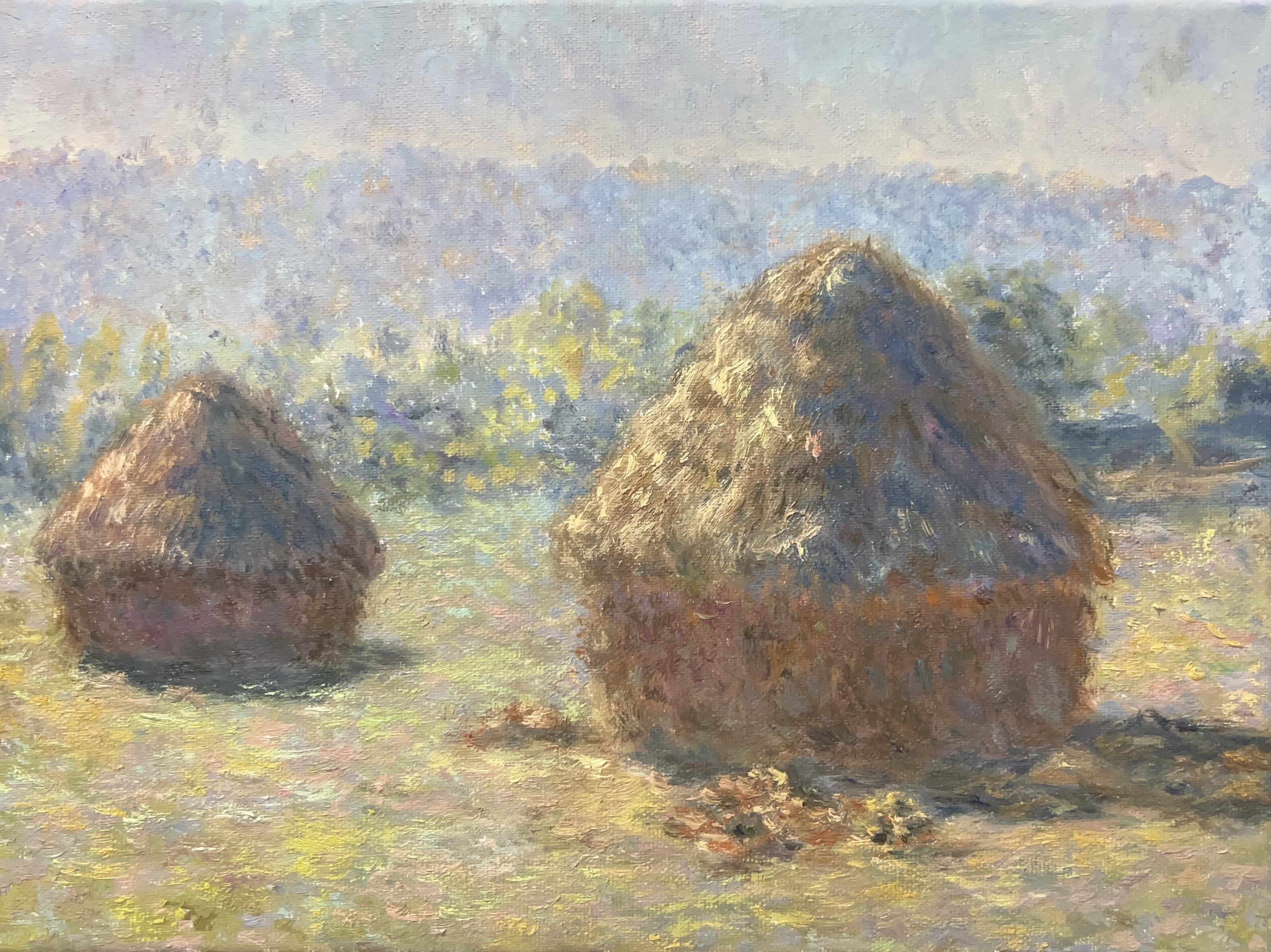 莫奈风景油画干草垛  纯手绘装饰画复古小众客厅卧室挂画