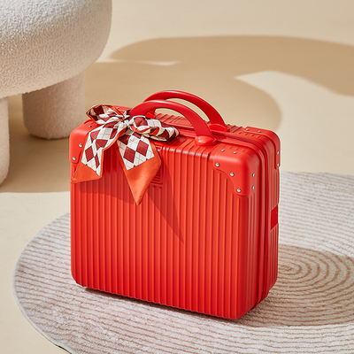 14寸结婚红手提化妆箱陪嫁小行李箱可挂拉杆嫁妆轻便密码礼金盒16