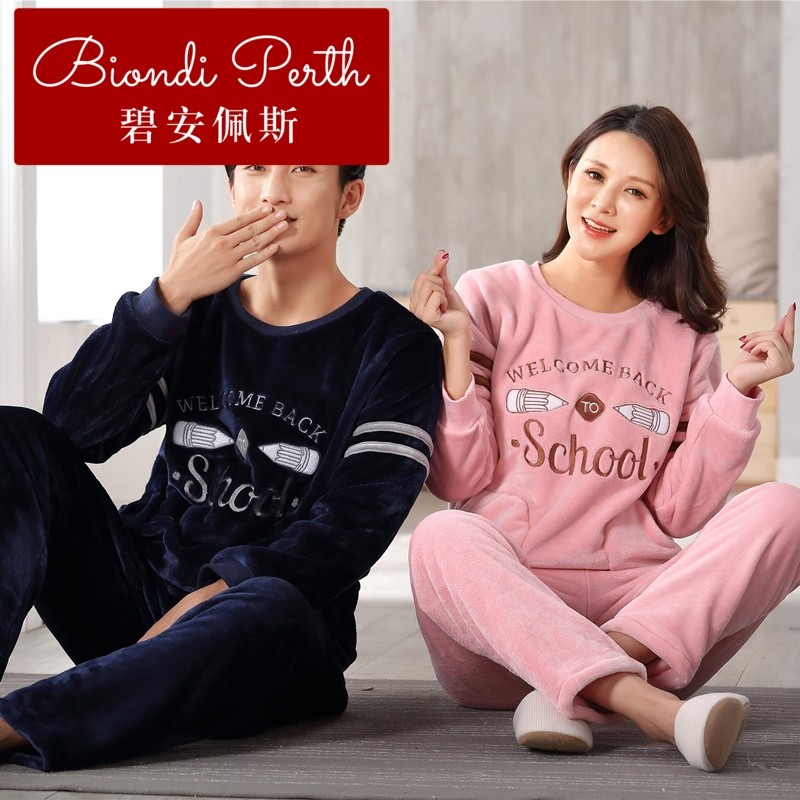 碧安佩斯秋冬季加厚法兰绒浪漫情侣睡衣女长袖男士歌瑞尔珊瑚绒春