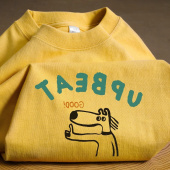 休闲与时髦双赢 265g重磅蛋黄色宽松圆领印花短袖 T恤男女夏上衣