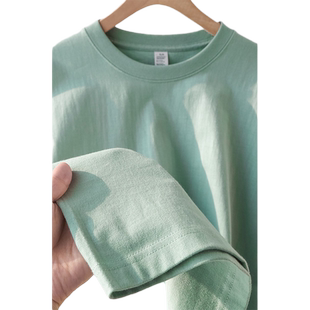夏日冰清凉~天青色260g重磅纯棉圆领短袖T恤女纯色百搭休闲上衣男