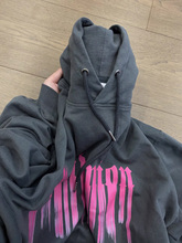 超火cec深灰色纯棉卫衣女春秋韩版bf慵懒印花连帽薄外套宽松上衣