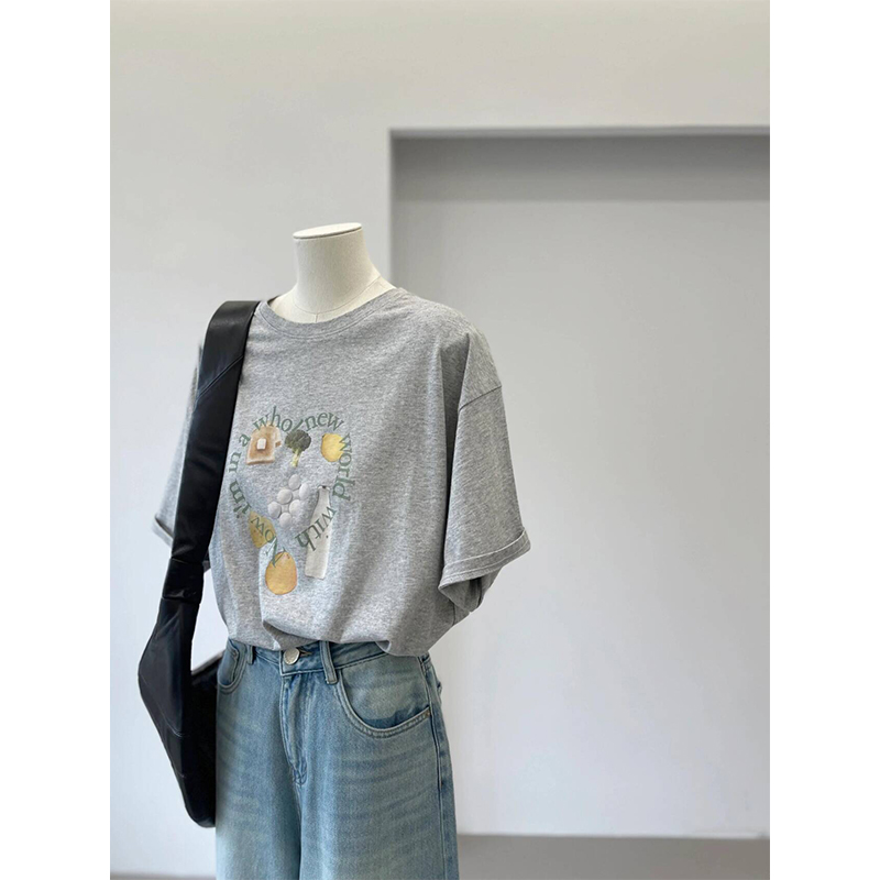 趣味印花短袖T恤女纯棉显瘦上衣