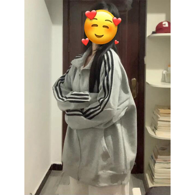 美式复古撞色杠条立领开衫外套