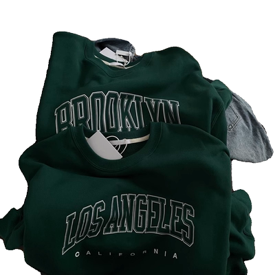 复古字母宽松深绿色圆领卫衣女秋