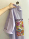 油画印花多巴胺正肩上衣服 t恤女夏季 新款 日系复古纯棉香芋紫短袖