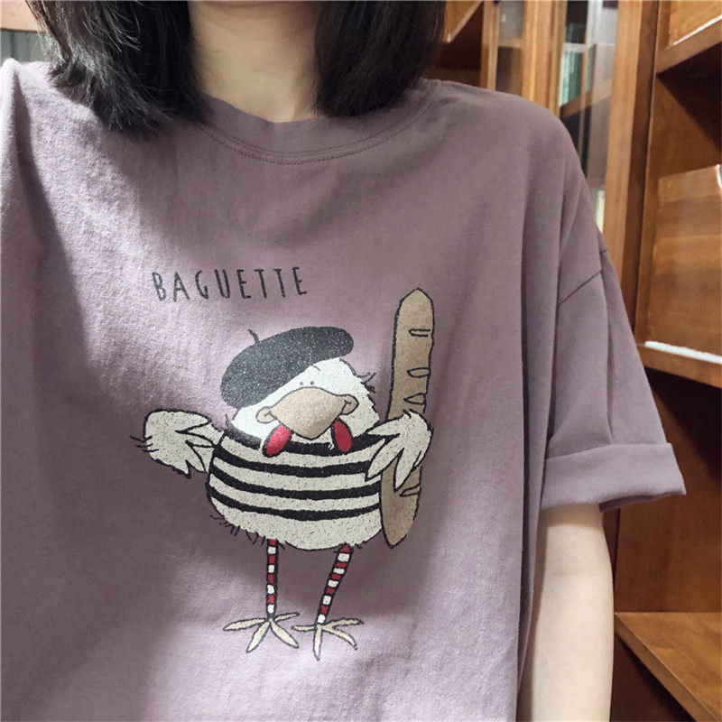 复古chic港味纯棉短袖正肩t恤女