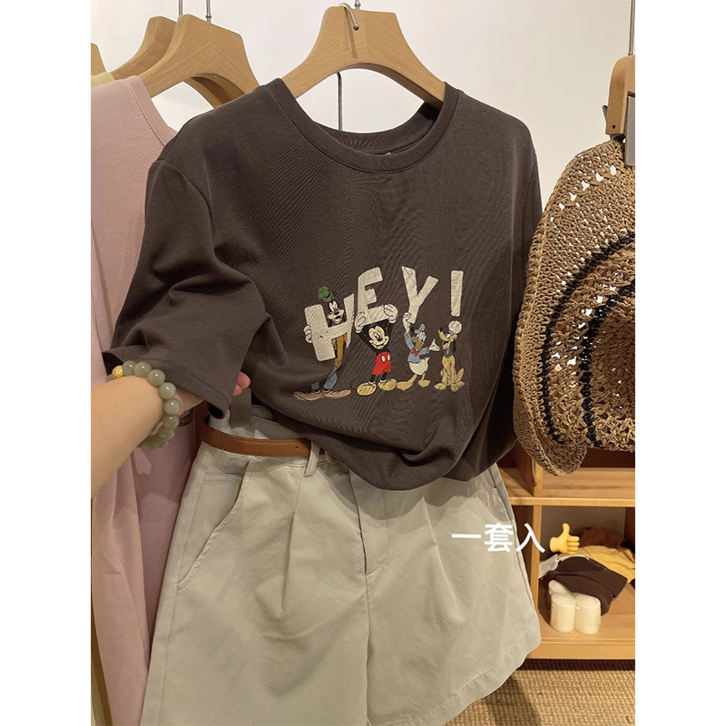 趣味动漫卡通图案印花短袖T恤女