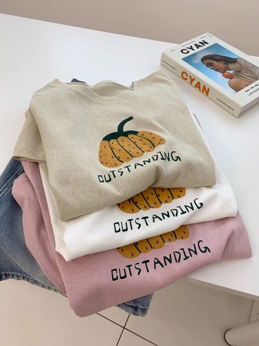 ins减龄趣味南瓜印花短袖T恤夏