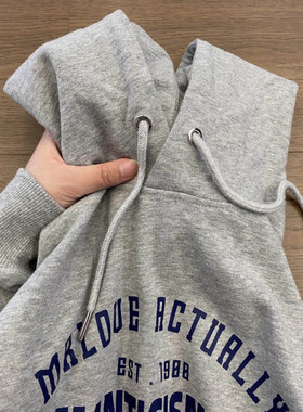 超火cec浅灰色连帽卫衣女春秋韩版bf慵懒风薄款外套宽松纯棉上衣