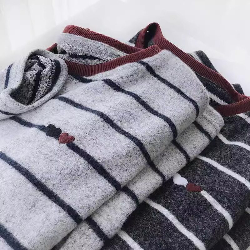软绵毛绒绒条纹针织打底衫女秋冬