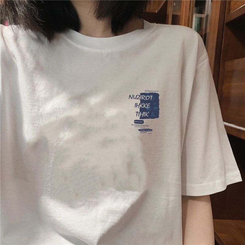 레트로 시크 홍콩 스타일 퓨어 코튼 반팔 어깨 티셔츠 여성 트렌드 여름 특대 디자인 루즈 탑