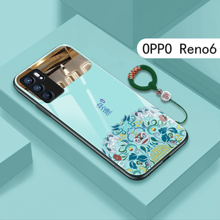适用新款opporeno6手机壳reno9oppo中国风rono7se国潮rene5pro+带镜面玻璃4por高级3p男女款2z防摔rone10定制