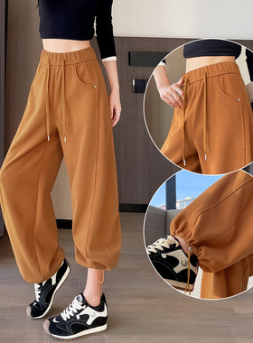 橙色阔腿弯刀运动裤女春秋2025新款高腰窄版镰刀直筒香蕉裤卫裤