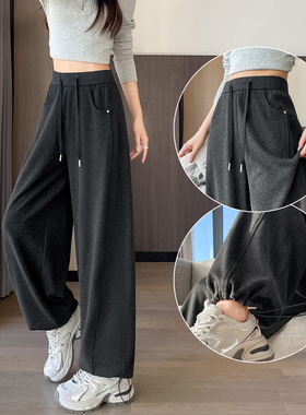 橙色阔腿弯刀运动裤女春秋2025新款高腰窄版镰刀直筒香蕉裤卫裤