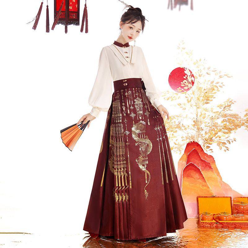 春儿国风原创设计华灯绕龙汉服女中国风改良汉元素上衣马面裙套装,女装/女士精品,汉服半身裙,淘宝优惠券,粉丝福利购,淘宝优惠卷