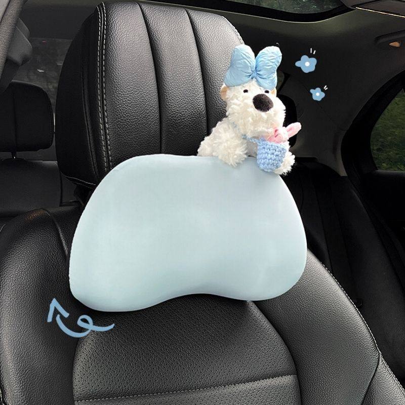 汽车头枕护颈枕可爱西高地四季通用公仔车用座椅记忆棉腰靠垫套装