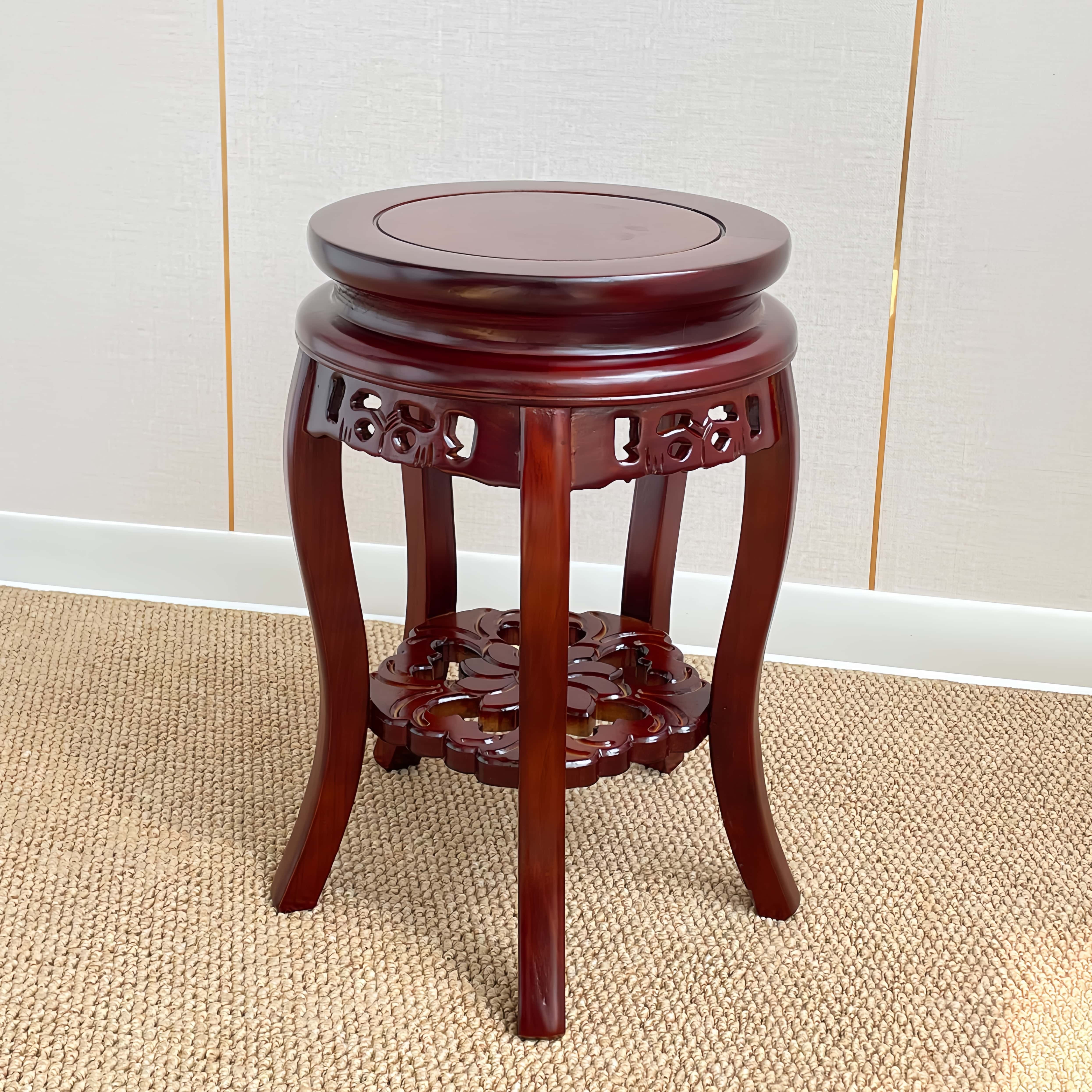 中式实木圆凳子餐桌凳加厚承重客厅仿古化妆凳榆木古筝凳茶室矮凳