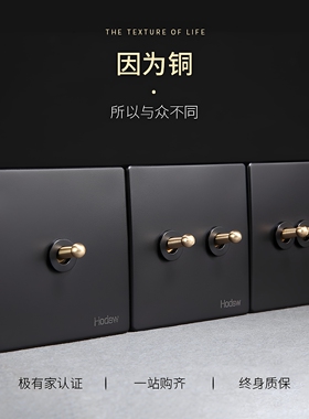 汉顿民宿家装墙壁开关插座面板黑色BE拨杆复古仿古开关多孔插座86