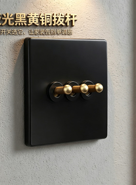 汉顿BE黑色北欧黄铜拨杆开关插座家用五孔面板家装复古仿古开关86