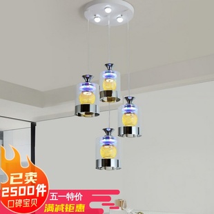 水晶灯led饭厅家用 餐厅灯吊灯三头简约现代餐桌灯具四头创意个性