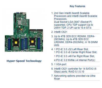 超微 X11DPU-G6-NI22 LGA3647 DDR4 支持金牌、银牌CPU C621芯片