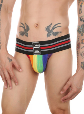 CLEVER-MENMODE男士超宽腰内裤潮高叉彩虹三角裤高弹个性运动健身