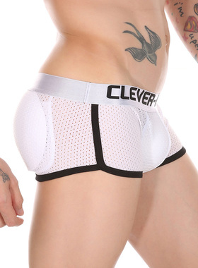 CLEVER-MENMODE男士丰臀3D网孔平角内裤透气前后可拆卸海绵垫欧码