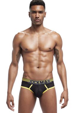 JOCKMAIL 新款炫彩黑色三角裤U凸男士内裤性感透气网孔内裤头