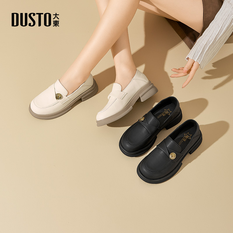 大东乐福鞋女鞋2025秋季新款简约粗跟中跟套脚圆头饰扣Q0729