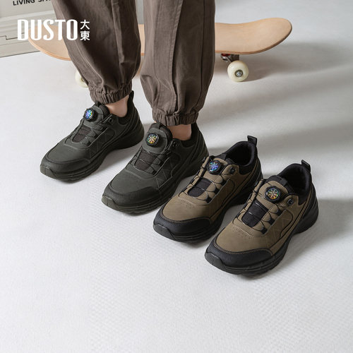 大东运动鞋男鞋2025冬季新款平底中跟旋纽扣圆头透气孔D6662