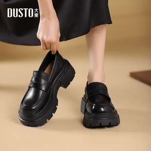简约风高跟粗跟圆头套脚小皮鞋 大东乐福鞋 新款 2026春季 女鞋