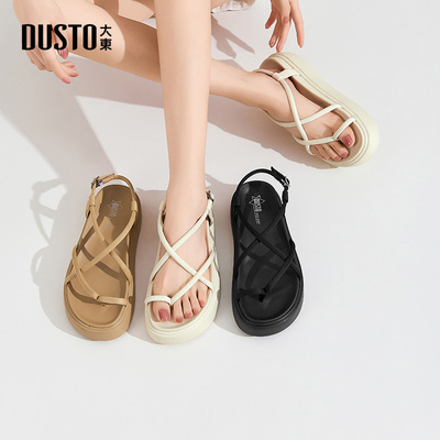 大东绑带凉鞋女鞋2025夏季新款休闲粗跟中跟一字扣结构变化X0221