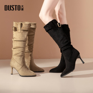 大东瘦瘦靴女鞋2025冬季新款优雅细跟高跟套脚尖头纯色D0031