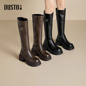 大东骑士靴女鞋 2025年冬新款 粗跟高跟圆头厚底加绒长筒靴002296E