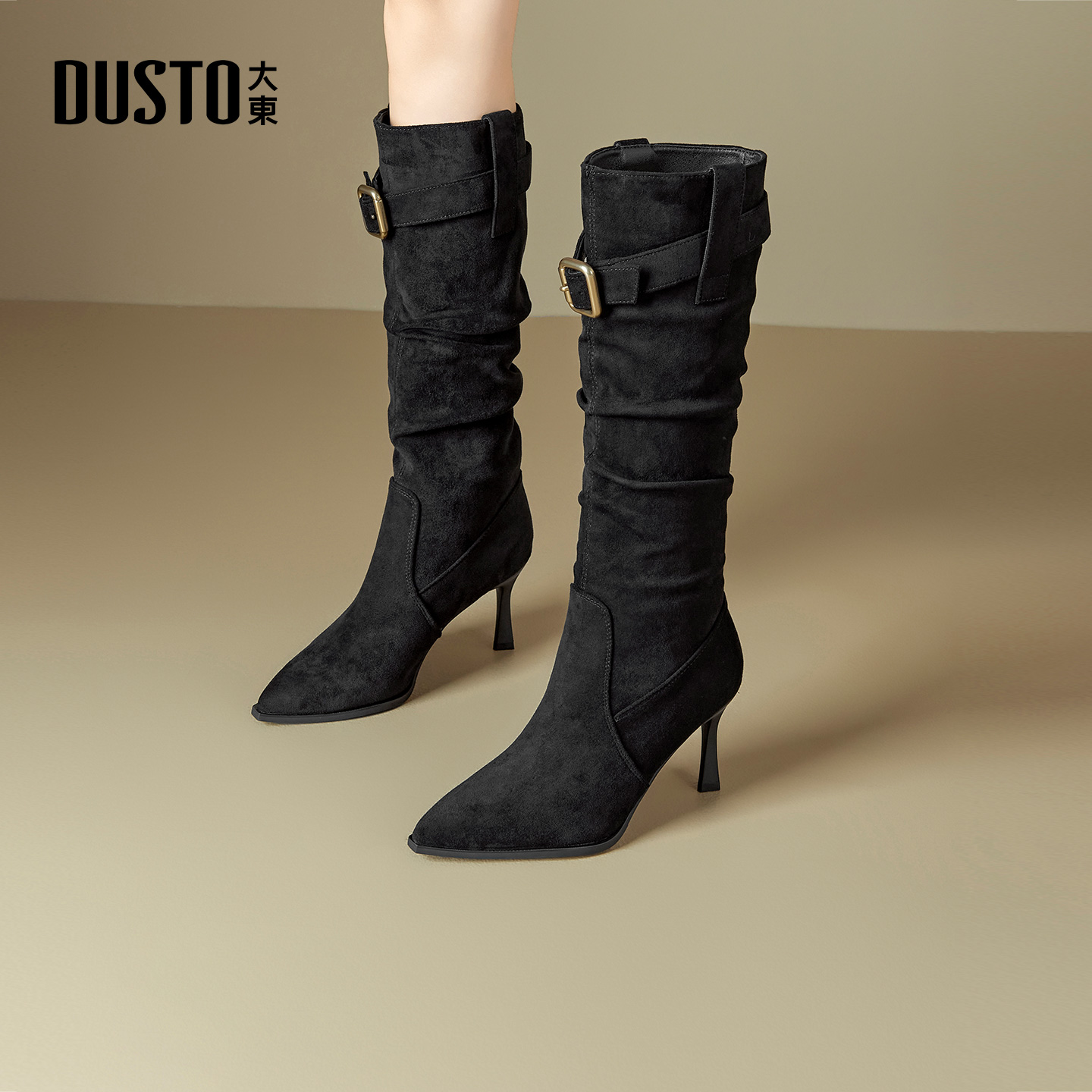 大东dd长筒靴女2025冬季新款爆款女靴子复古高筒靴褶皱堆堆靴长靴