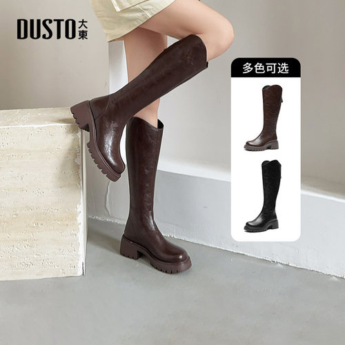 骑士靴时尚休闲粗跟高跟后拉链