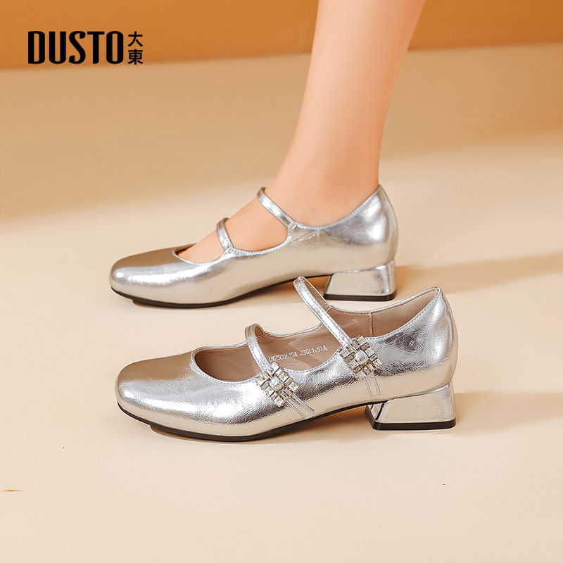 大东dd银色玛丽珍女鞋2026春季新款法式小皮鞋高跟浅口单鞋配裙子