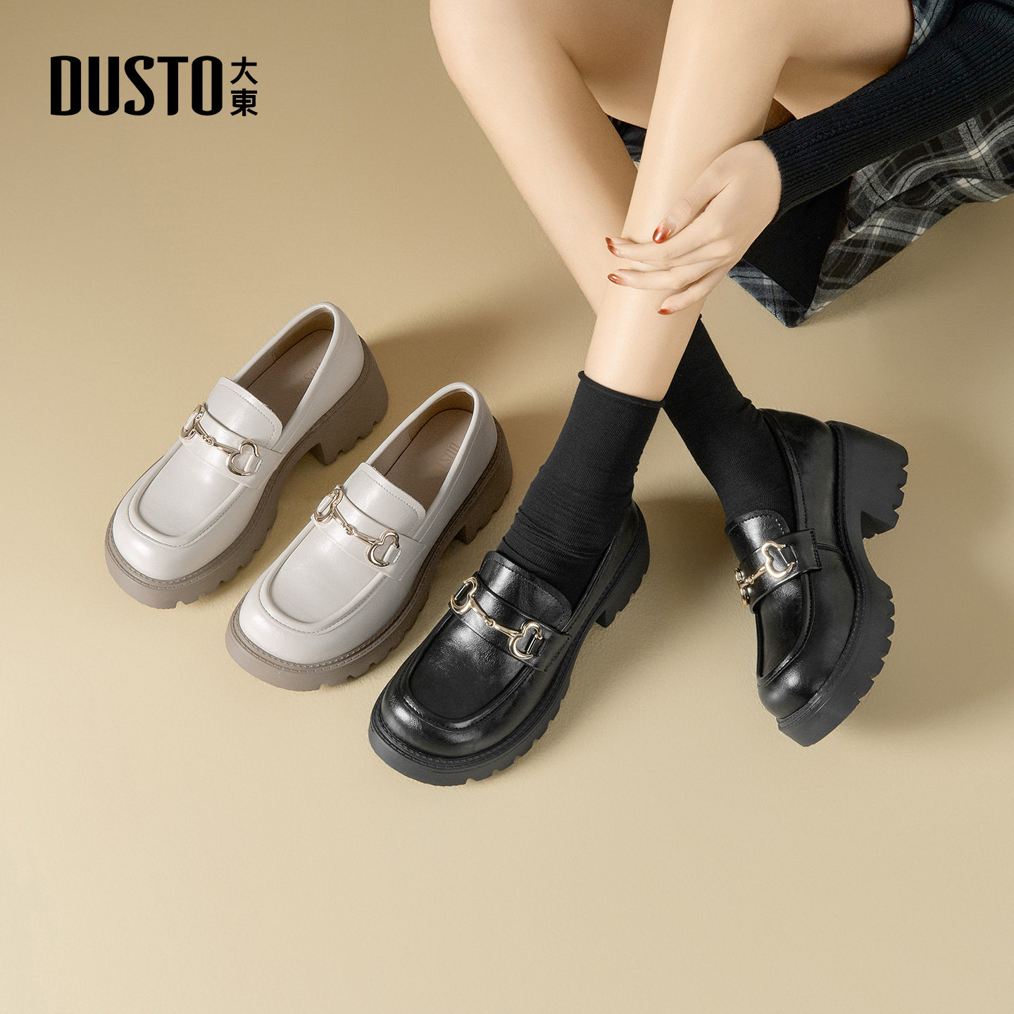 大东乐福鞋2025年秋季新款女鞋英伦粗跟高跟圆头套脚饰扣002231,女鞋,乐福鞋（豆豆鞋）,淘宝优惠券,粉丝福利购,淘宝优惠卷