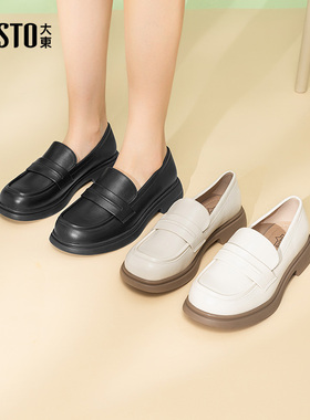 大东dd英伦风黑色小皮鞋女款春季女鞋复古厚底乐福鞋增高jk单鞋子