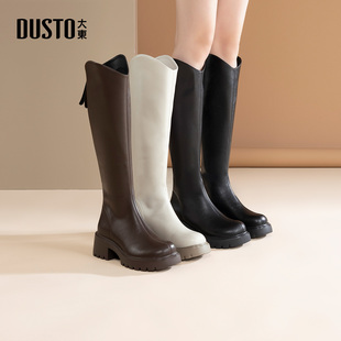 时尚 新款 粗跟高跟后拉链圆头光板D0151 2025年冬季 大东骑士靴女鞋