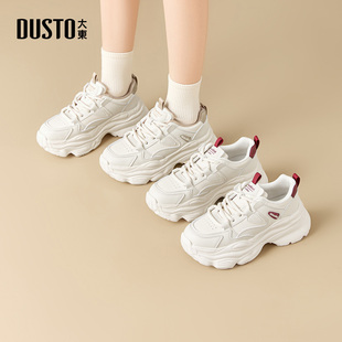 大东老爹鞋2025年冬季新款女鞋厚底高跟系带圆头色彩拼贴002767